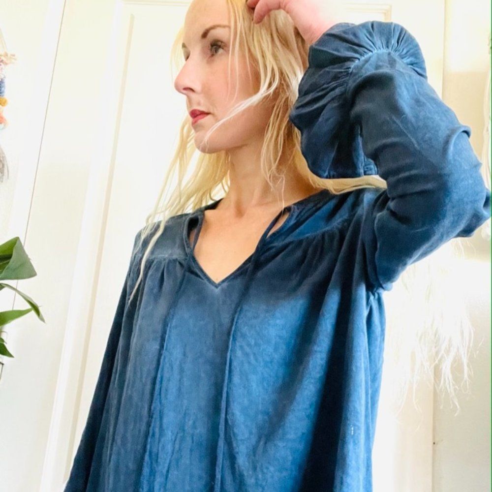 Madewell Indigo Blue Blouse with Ruffled Sleeves
